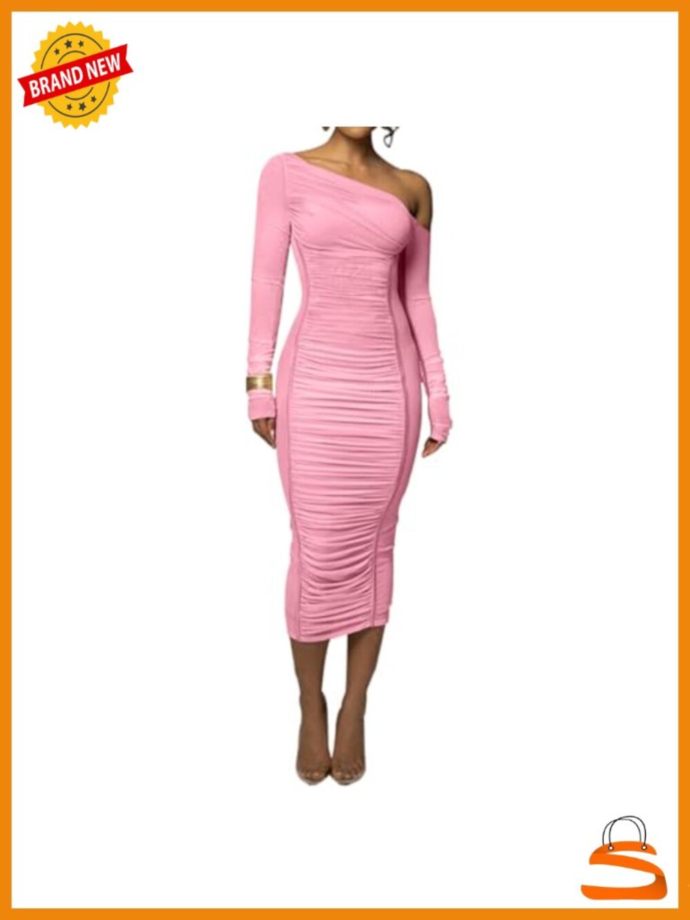 Sexy Sheer Mesh Long Sleeve Off Shoulder Bodycon Maxi Dress Ruched Club Night